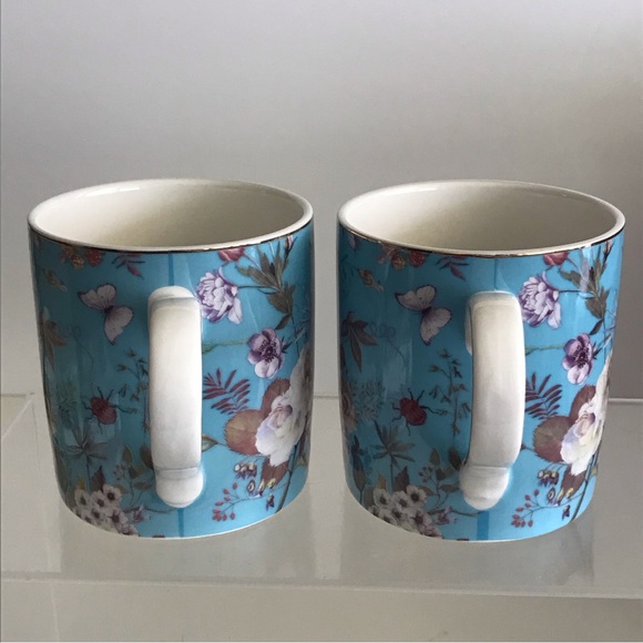 Set Of 2 GRACE TEAWARE White Peony W/Turquoise Background Small Coffee Mugs NWOT - Picture 3 of 15